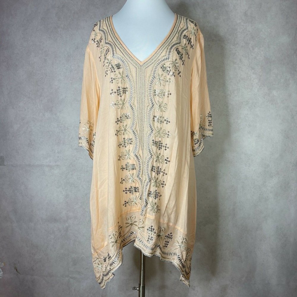 Soft Surroundings Embroidered Beaded Peach Tunic